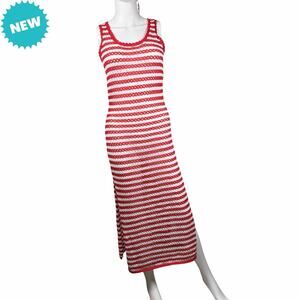 Shade & Shore Swim Coverup Women's Size Medium Knit Maxi Red White Striped
